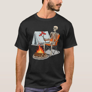 Camiseta Esqueleto Acampamento Fogo de Acampamento de Hallo