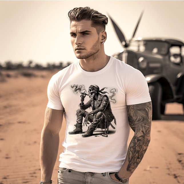 Camiseta Esqueleto ao Estilo Motociclista Fumando Charuto (Criador carregado)