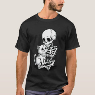 Camiseta Esqueleto Assustador Abraçando um Gato Piada Diver