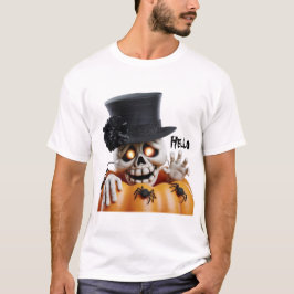 Camiseta Esqueleto Assustador com Chapéu Alto Decoração de