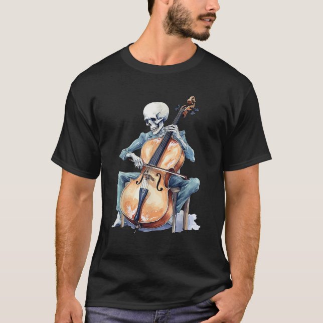 Camiseta Esqueleto Assustador Tocando Violino Cello Hall Vi (Frente)