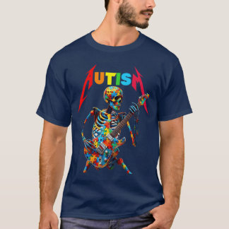 Camiseta Esqueleto Autismo Guitarrista Música Rock Autismo