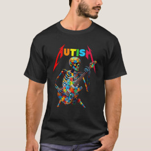 Camiseta Esqueleto Autista Tocador de Guitarra Música Rock