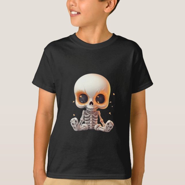 Camiseta Esqueleto bonitinho do Halloween em T- Shirt preto (Frente)