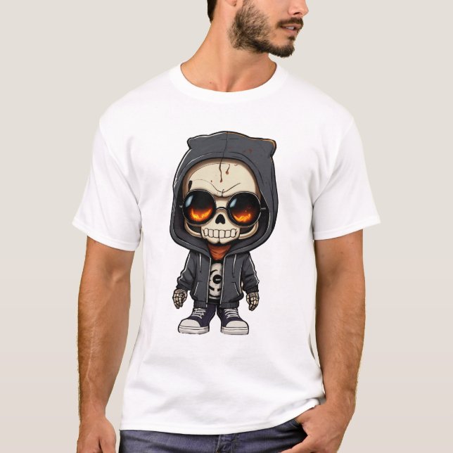 Camiseta Esqueleto Bonito Enchido Camisa-do-Halloween (Frente)