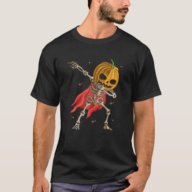Camiseta Esqueleto Cabeça de Bomba Dabbing Halloween T (Frente)