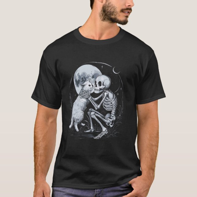 Camiseta Esqueleto Caveira de Gato Kitty Fofo Custo de Hall (Frente)