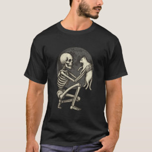 Camiseta Esqueleto Caveira de Gato Kitty Fofo Goth Hallowee