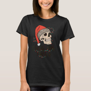 Camiseta Esqueleto Caveira Vibrações de Natal Chapéu de Pap