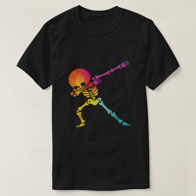Camiseta Esqueleto Colorido em Dab (Frente do Design)