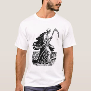Camiseta esqueleto com a foice no mar