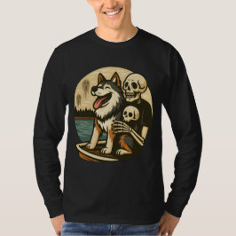 Camiseta Esqueleto com Cachorro no Lago Assombrado Arte de 