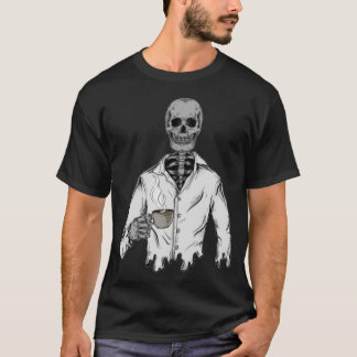 Camiseta Esqueleto com café - halloween feliz
