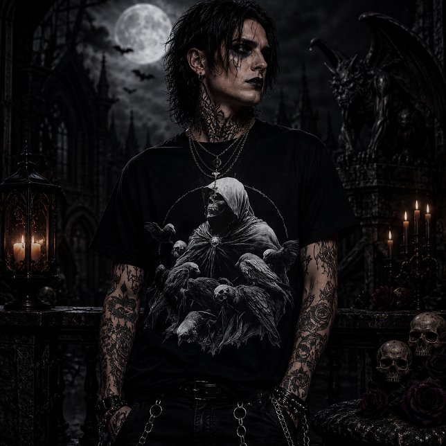 Camiseta Esqueleto com Capuz e Pássaros (Criador carregado)