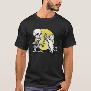 Camiseta Esqueleto com Cat Halloween Figurume Spooky Skull
