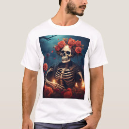 Camiseta Esqueleto com Coroa de Rosas