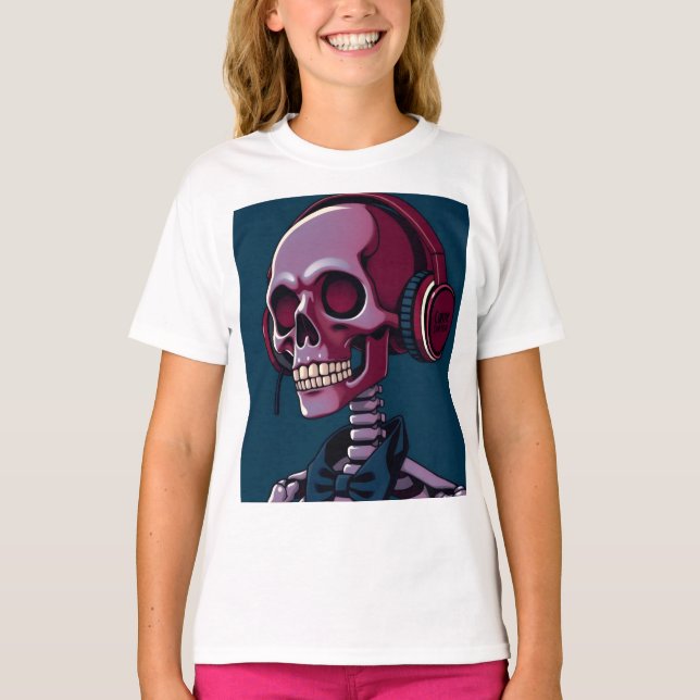 Camiseta Esqueleto com fones de ouvido (Frente)