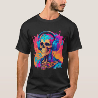 Camiseta Esqueleto com Fones de ouvido Cor do crânio