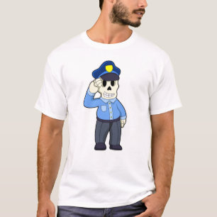Camiseta Esqueleto como agente da polícia com chapéu da pol