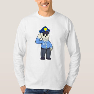 Camiseta Esqueleto como agente da polícia com chapéu da pol