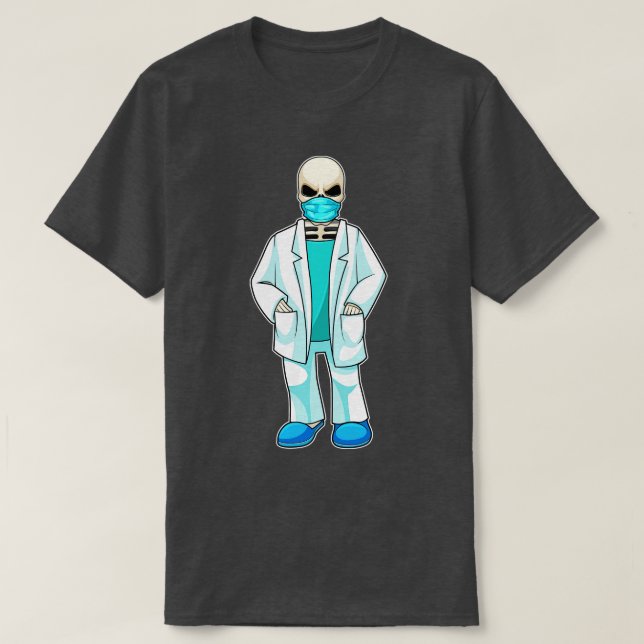 Camiseta Esqueleto como Médico com Máscara (Frente do Design)