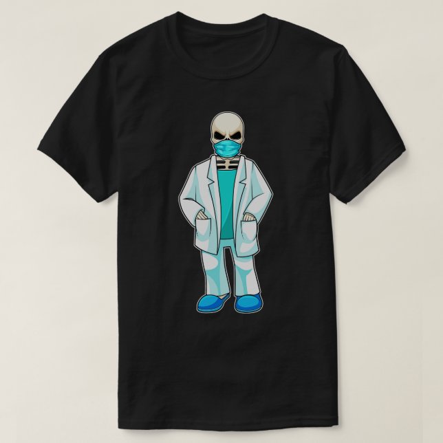 Camiseta Esqueleto como Médico com Máscara (Frente do Design)