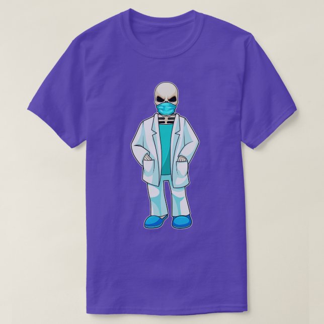 Camiseta Esqueleto como Médico com máscara facial (Frente do Design)
