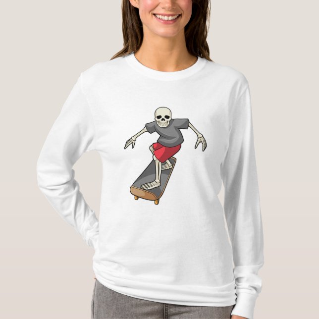 Camiseta Esqueleto como skater com skateboard (Frente)
