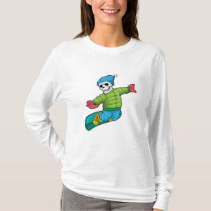 Camiseta Esqueleto como Snowboarder com Snowboard