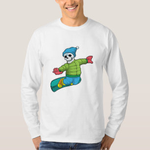 Camiseta Esqueleto como Snowboarder com Snowboard
