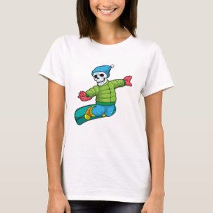 Camiseta Esqueleto como Snowboarder com Snowboard