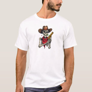 Camiseta Esqueleto Cowboy engraçado com Revolver Skul Oci