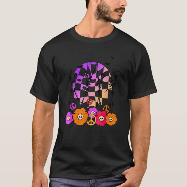 Camiseta Esqueleto da dança do Halloween Retro Fall Vibes (Frente)