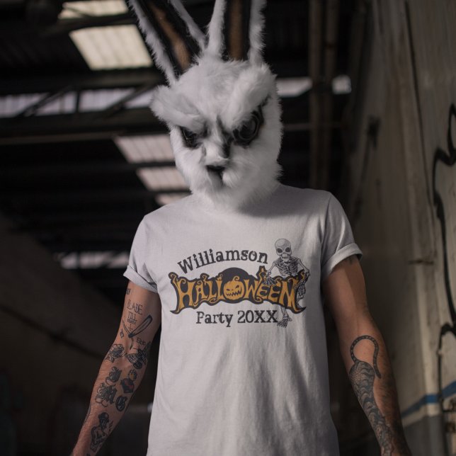 Camiseta Esqueleto da Festa Anual do Halloween Personalizad (Criador carregado)