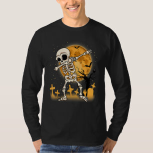 Camiseta Esqueleto Dabbing Lua Morcego Meninos Halloween