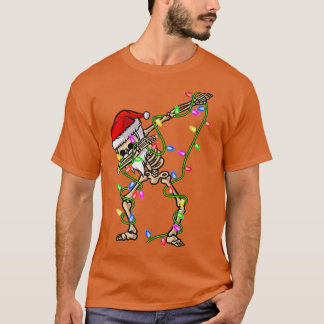 Camiseta Esqueleto Dabbing Luzes de Natal Palhaço do Natal 