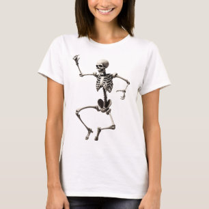 Camiseta Esqueleto dançando numa pose dinâmica