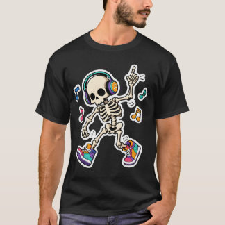 Camiseta Esqueleto Dançante com Fones de Ouvido