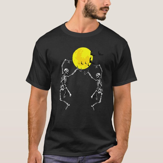 Camiseta Esqueleto Dançante de Lua Cheia Morcegos de Hallow (Frente)