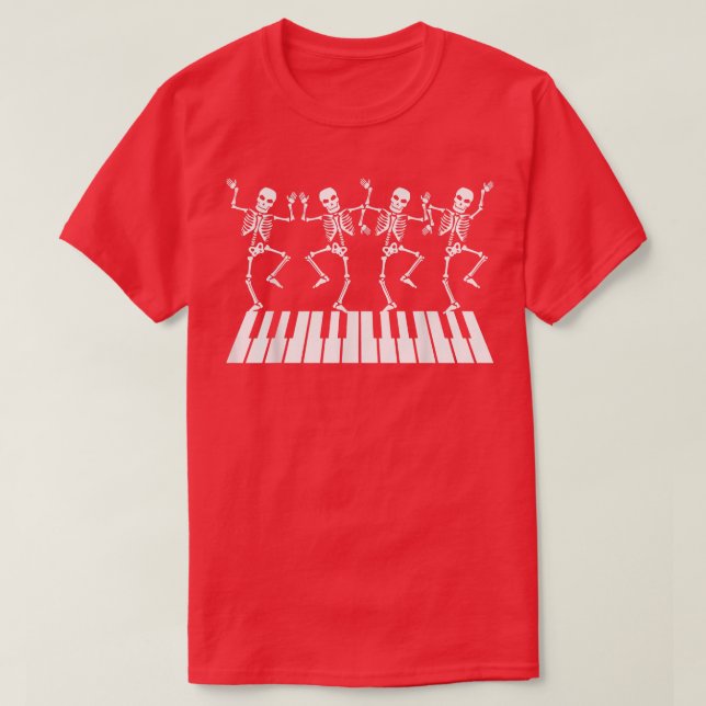 Camiseta Esqueleto Dançante no Piano T  (Frente do Design)