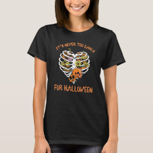 Camiseta Esqueleto de Abóbora Caixa Torácica Nunca é Tarde