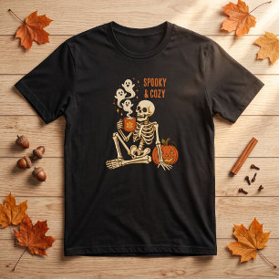 Camiseta Esqueleto de Abóbora de Café Aconchegante e Assust