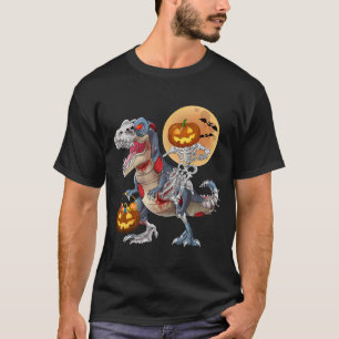 Camiseta Esqueleto de Abóbora Montando Dinossauro Zumbi de