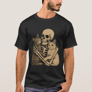 Camiseta Esqueleto de abraço de gatos bonitos no Halloween