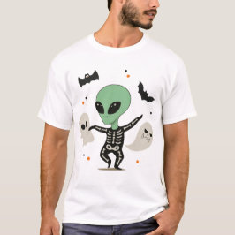 Camiseta Esqueleto de Alienígena dançante com o Halloween d