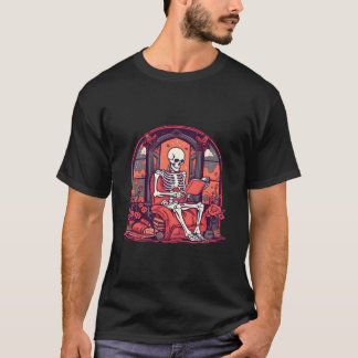 Camiseta Esqueleto de Bibliotecário Lendo Livro Goth Tarot