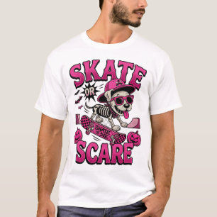 Camiseta Esqueleto de cachorro de skate ou susto de Hallowe