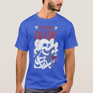 Camiseta Esqueleto de café engraçado que permanece vivo