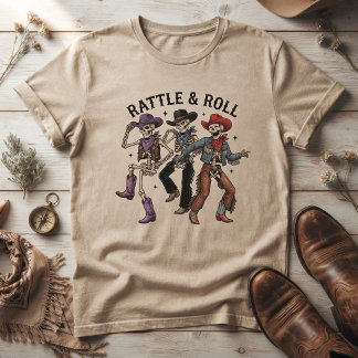 Camiseta Esqueleto de Caubóis de Dança Ocidental Rattle & R