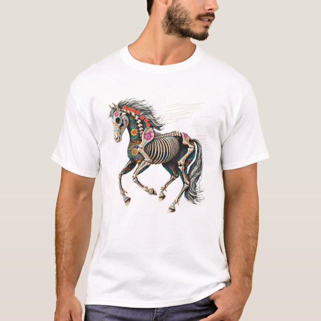 Camiseta Esqueleto de cavalo do crânio De Los Muertos Mexic (Frente)